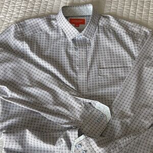Men's Johnston and Murphy White Patterned Button-Down Shirt